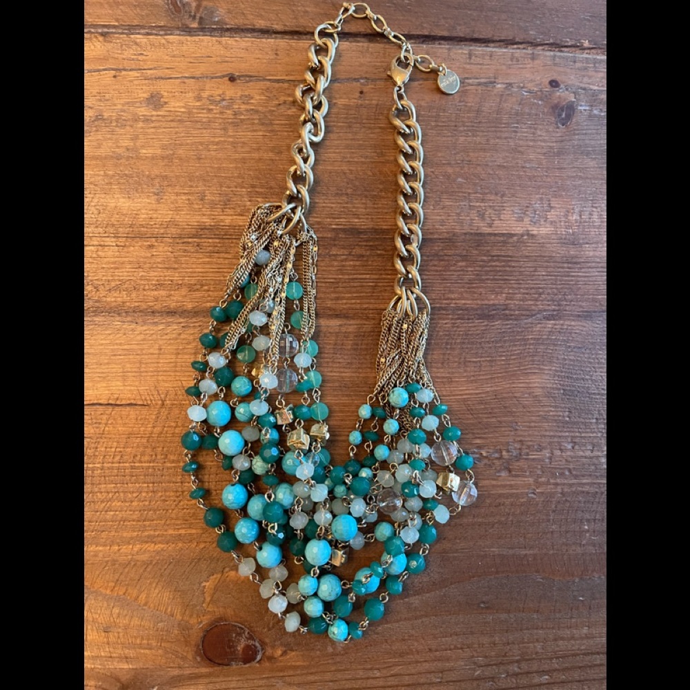 Turquoise colored necklace.